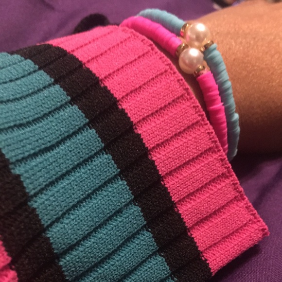 🔴Pearl and Alloy Stretch Bracelet-Aqua - Picture 5 of 5